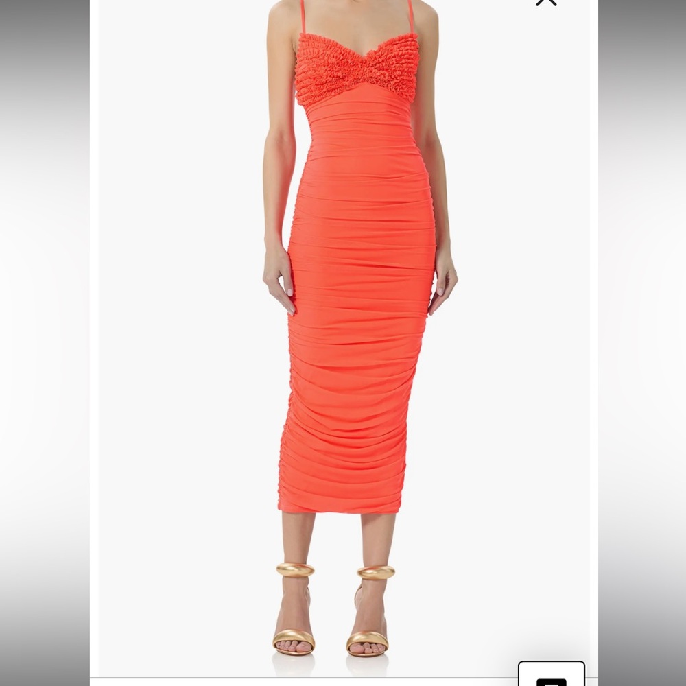 AFRM size M coral ruched midi dress